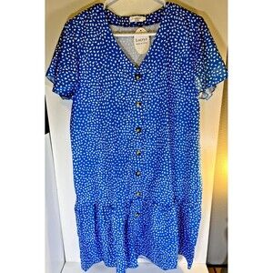 Locryz Womens L NWT Polka Dot V-Neck Button Down Ruffles Loose Mini Dress